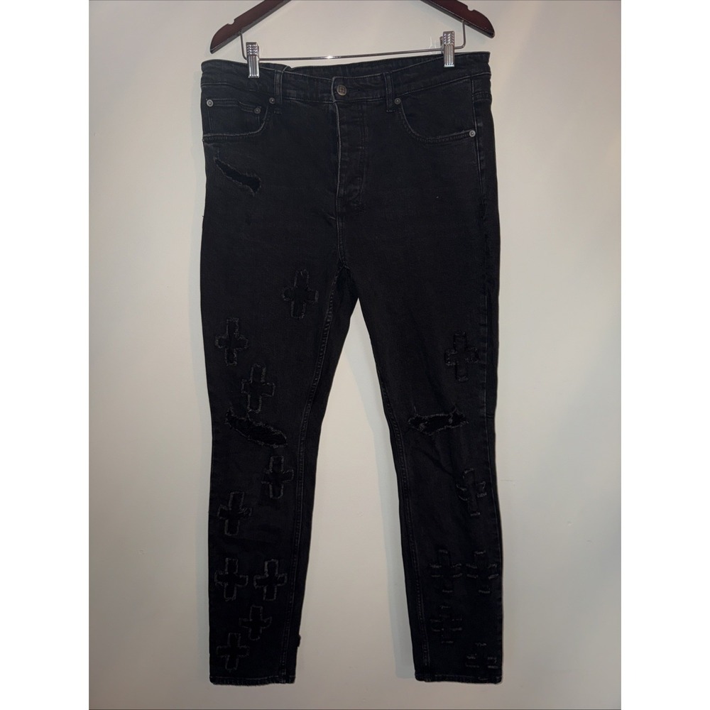 Ksubi Chitch Kraftwork Black Crossed Out Skinny Jeans Mens Size 36